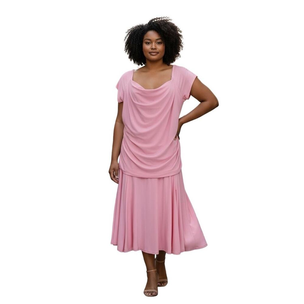 Candela Womens Pink Jersey Knit Scoop Neck Midi Stretch Dress Cap Sleeve sz 16